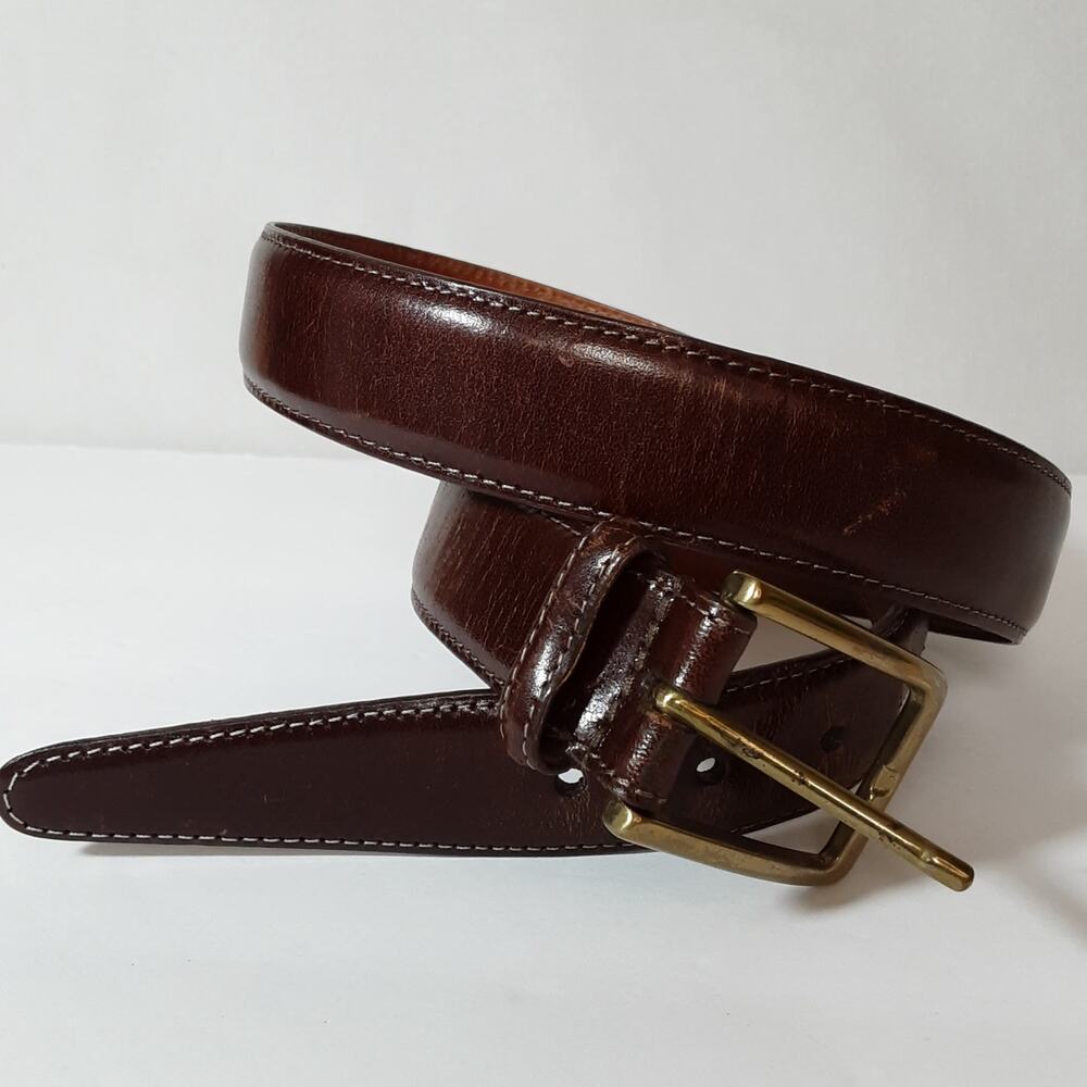 Torino Mens Anilline Kipskin Shoulders USA Brown Leather Belt Size 34 Vintage
